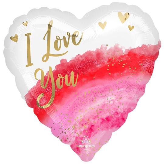 17&#x22; Valentine&#x27;s Day Love You Watercolor Foil Mylar Balloon